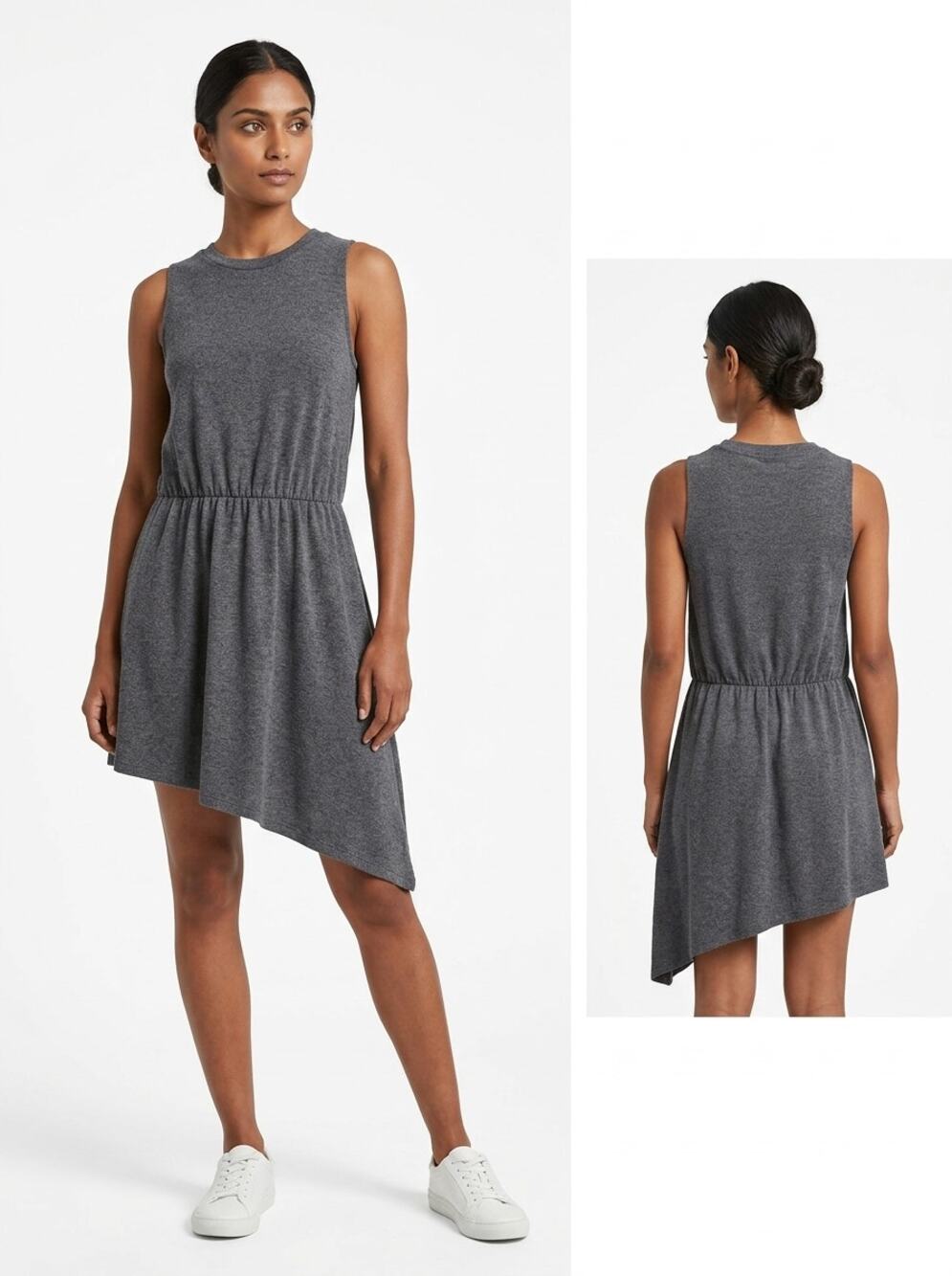 Zara Trafaluc Gray Asymmetrical Hem Knit Stretch Dress Women Size M